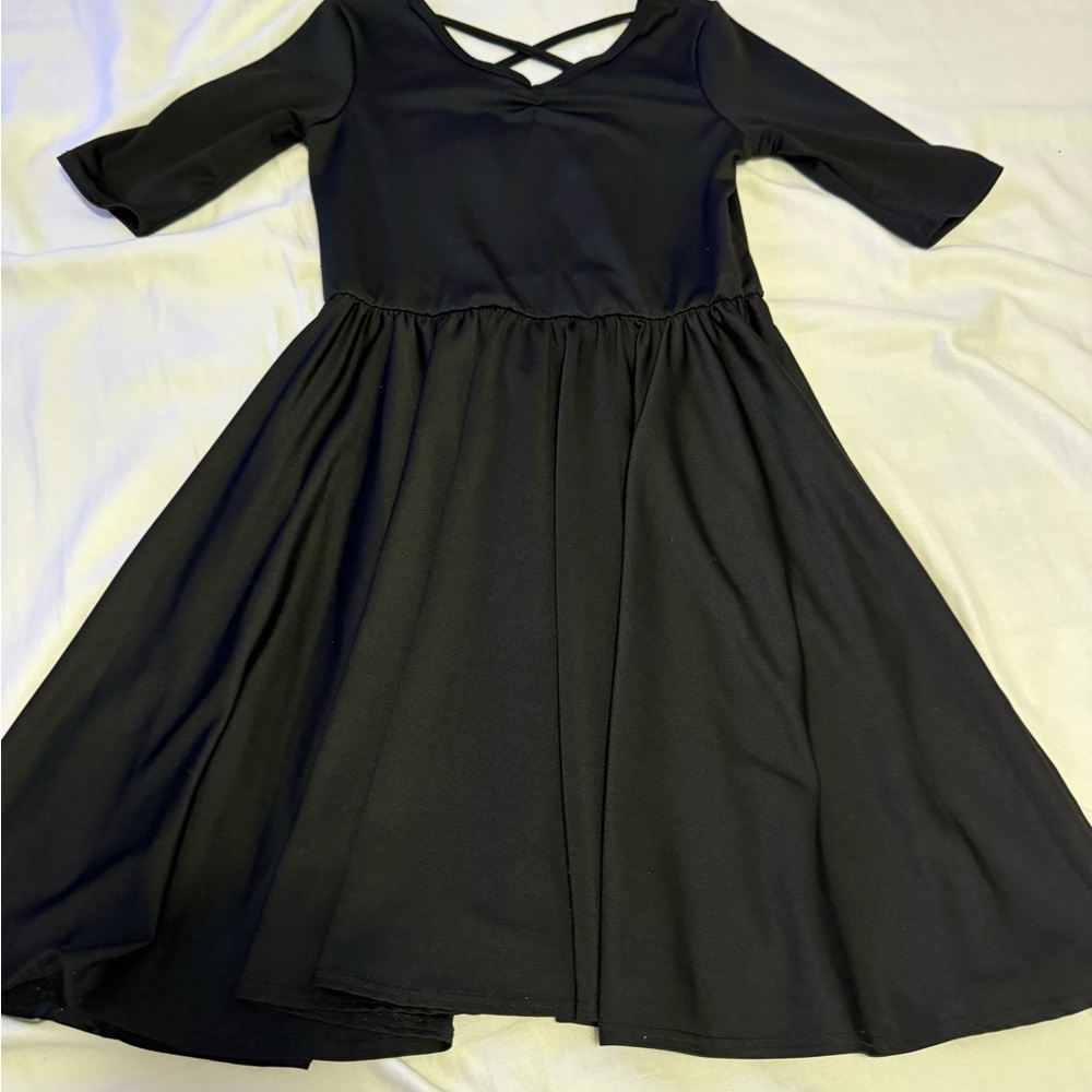 Dot Dot Smile Black Dress with Crisscross Neckline